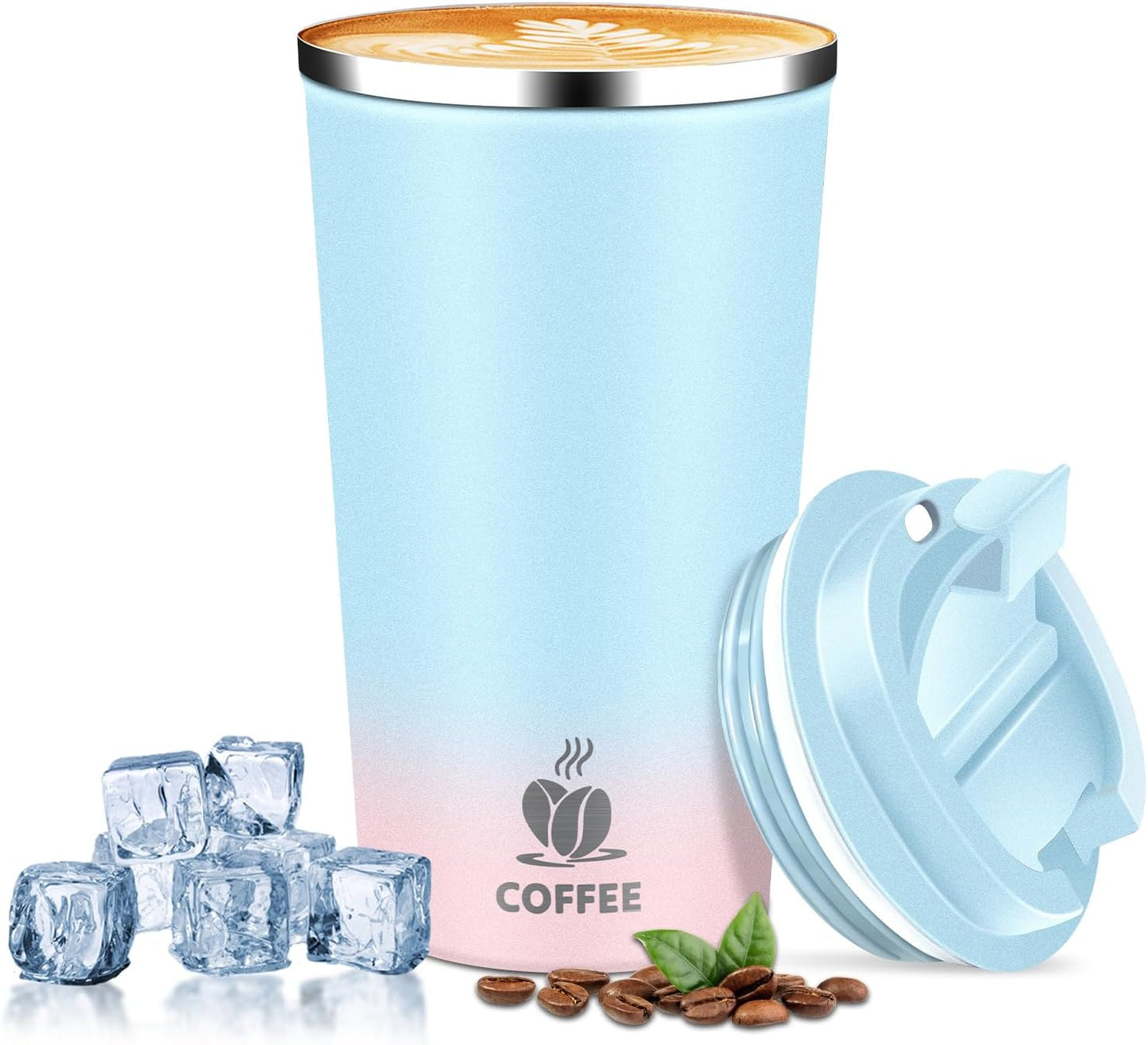 Insulated Travel Coffee Mug Reusable Coffee Tumbler Cup with Flip Lid Leak Proof Spill Proof for Office School Party Camping Hot and Cold Drink,Stainless Steel 17oz (Navy Blue)