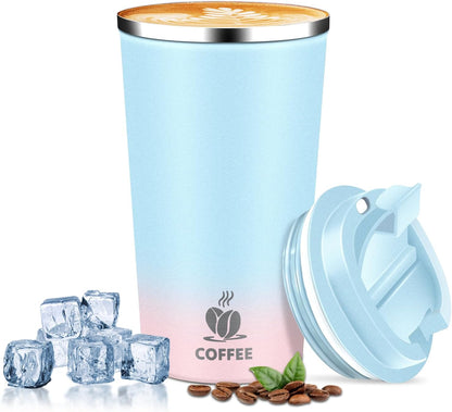 Insulated Travel Coffee Mug Reusable Coffee Tumbler Cup with Flip Lid Leak Proof Spill Proof for Office School Party Camping Hot and Cold Drink,Stainless Steel 17oz (Navy Blue)