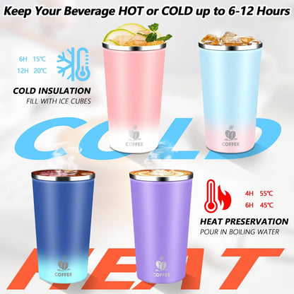 Insulated Travel Coffee Mug Reusable Coffee Tumbler Cup with Flip Lid Leak Proof Spill Proof for Office School Party Camping Hot and Cold Drink,Stainless Steel 17oz (Navy Blue)