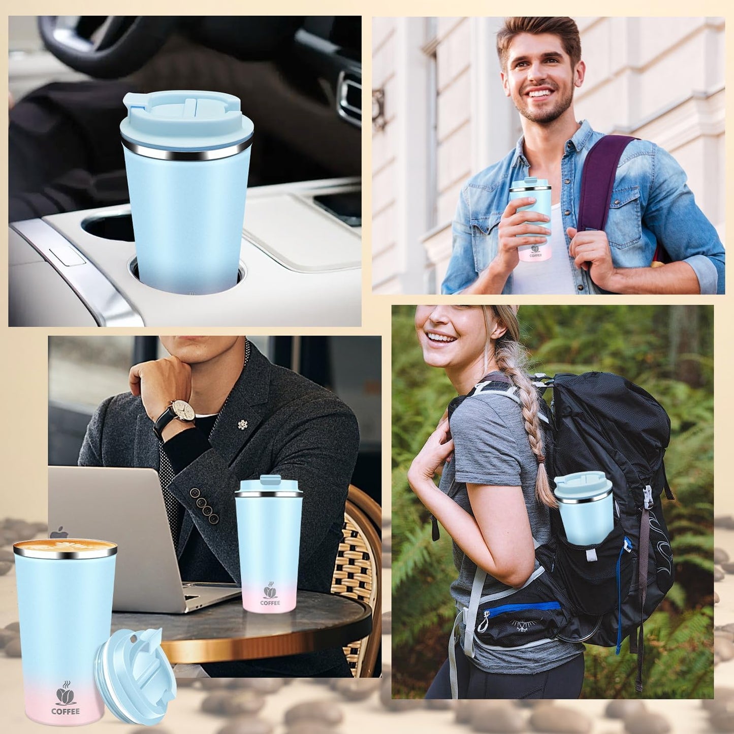 Insulated Travel Coffee Mug Reusable Coffee Tumbler Cup with Flip Lid Leak Proof Spill Proof for Office School Party Camping Hot and Cold Drink,Stainless Steel 17oz (Navy Blue)