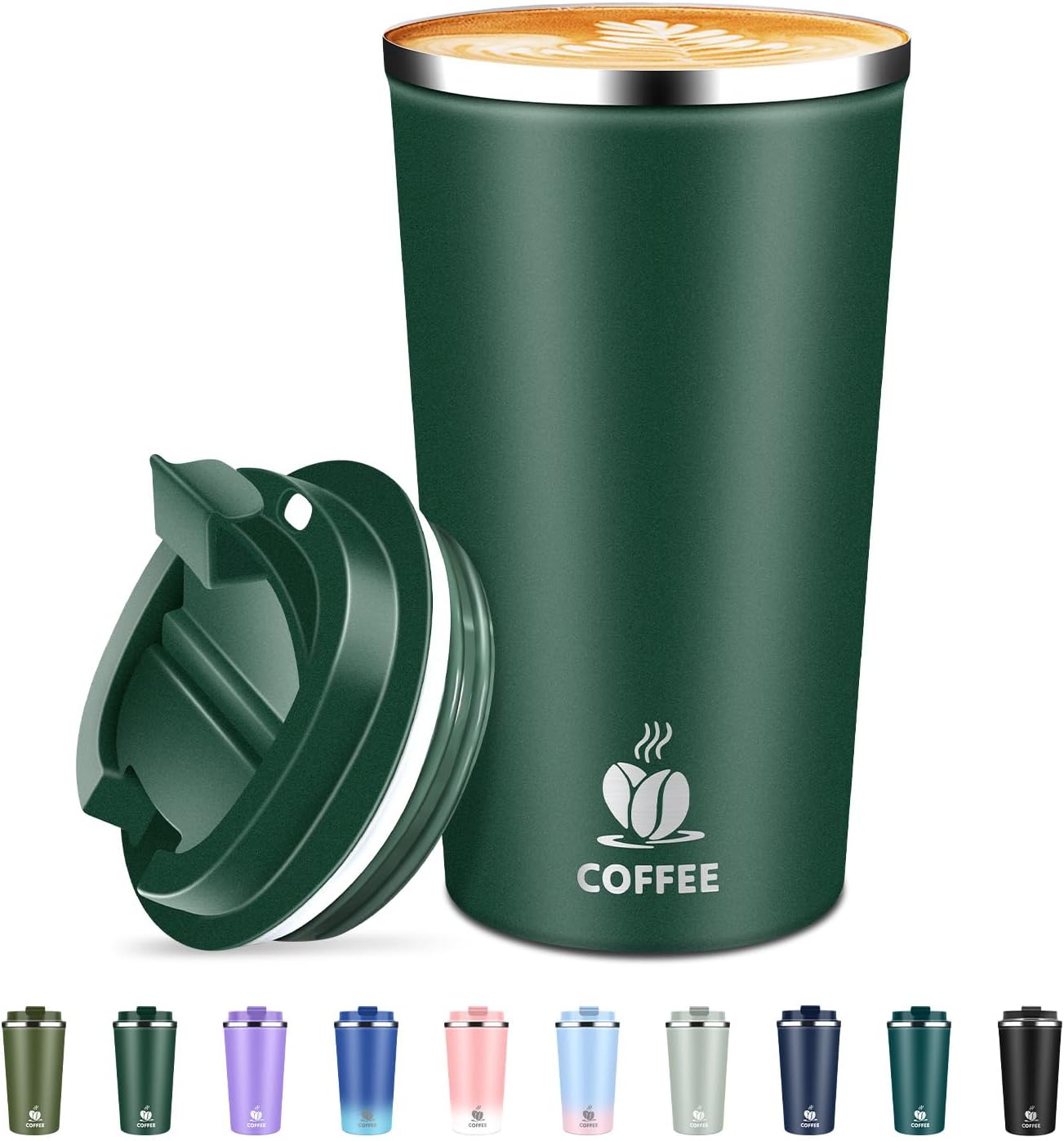 Insulated Travel Coffee Mug Reusable Coffee Tumbler Cup with Flip Lid Leak Proof Spill Proof for Office School Party Camping Hot and Cold Drink,Stainless Steel 17oz (Navy Blue)