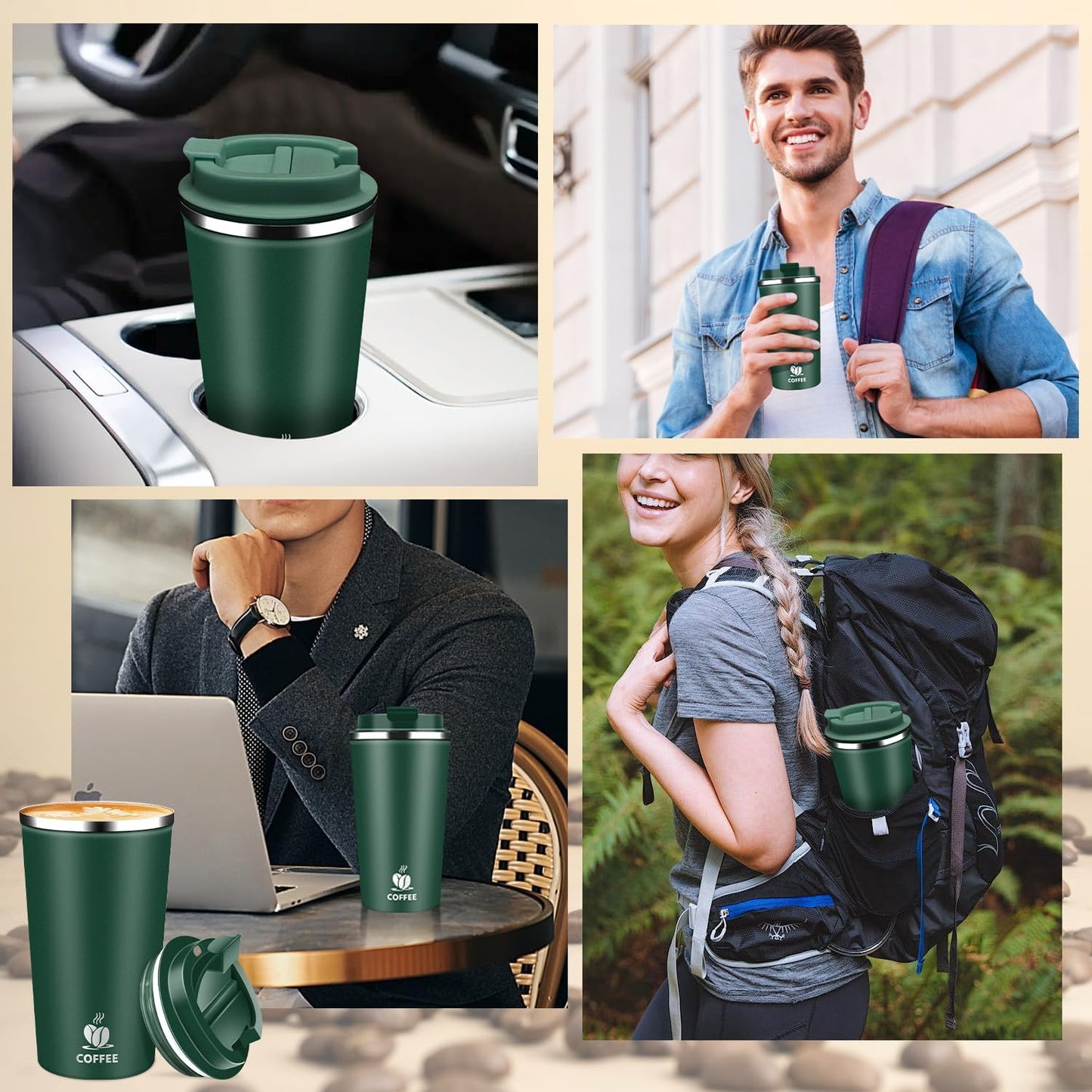 Insulated Travel Coffee Mug Reusable Coffee Tumbler Cup with Flip Lid Leak Proof Spill Proof for Office School Party Camping Hot and Cold Drink,Stainless Steel 17oz (Navy Blue)
