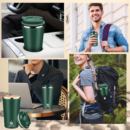 Insulated Travel Coffee Mug Reusable Coffee Tumbler Cup with Flip Lid Leak Proof Spill Proof for Office School Party Camping Hot and Cold Drink,Stainless Steel 17oz (Navy Blue)