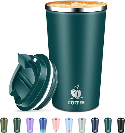 Insulated Travel Coffee Mug Reusable Coffee Tumbler Cup with Flip Lid Leak Proof Spill Proof for Office School Party Camping Hot and Cold Drink,Stainless Steel 17oz (Navy Blue)