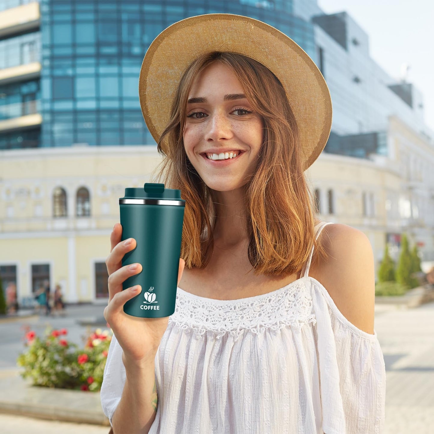 Insulated Travel Coffee Mug Reusable Coffee Tumbler Cup with Flip Lid Leak Proof Spill Proof for Office School Party Camping Hot and Cold Drink,Stainless Steel 17oz (Navy Blue)