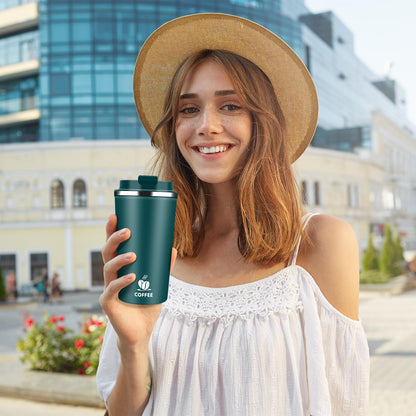 Insulated Travel Coffee Mug Reusable Coffee Tumbler Cup with Flip Lid Leak Proof Spill Proof for Office School Party Camping Hot and Cold Drink,Stainless Steel 17oz (Navy Blue)