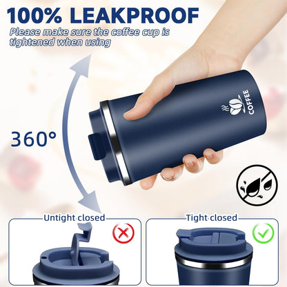 Insulated Travel Coffee Mug Reusable Coffee Tumbler Cup with Flip Lid Leak Proof Spill Proof for Office School Party Camping Hot and Cold Drink,Stainless Steel 17oz (Navy Blue)