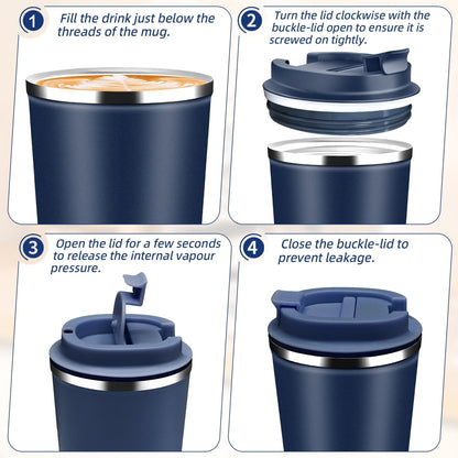 Insulated Travel Coffee Mug Reusable Coffee Tumbler Cup with Flip Lid Leak Proof Spill Proof for Office School Party Camping Hot and Cold Drink,Stainless Steel 17oz (Navy Blue)