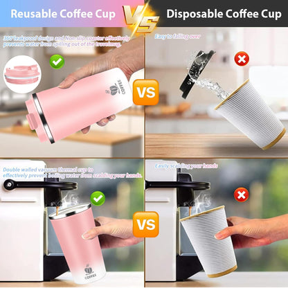 Insulated Travel Coffee Mug Reusable Coffee Tumbler Cup with Flip Lid Leak Proof Spill Proof for Office School Party Camping Hot and Cold Drink,Stainless Steel 17oz (Navy Blue)