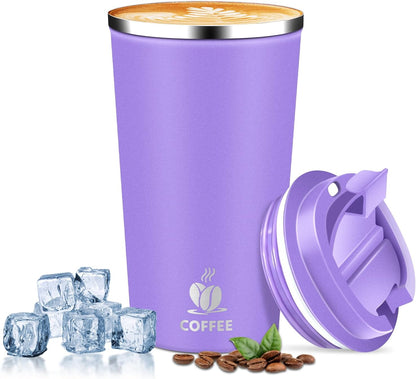 Insulated Travel Coffee Mug Reusable Coffee Tumbler Cup with Flip Lid Leak Proof Spill Proof for Office School Party Camping Hot and Cold Drink,Stainless Steel 17oz (Navy Blue)