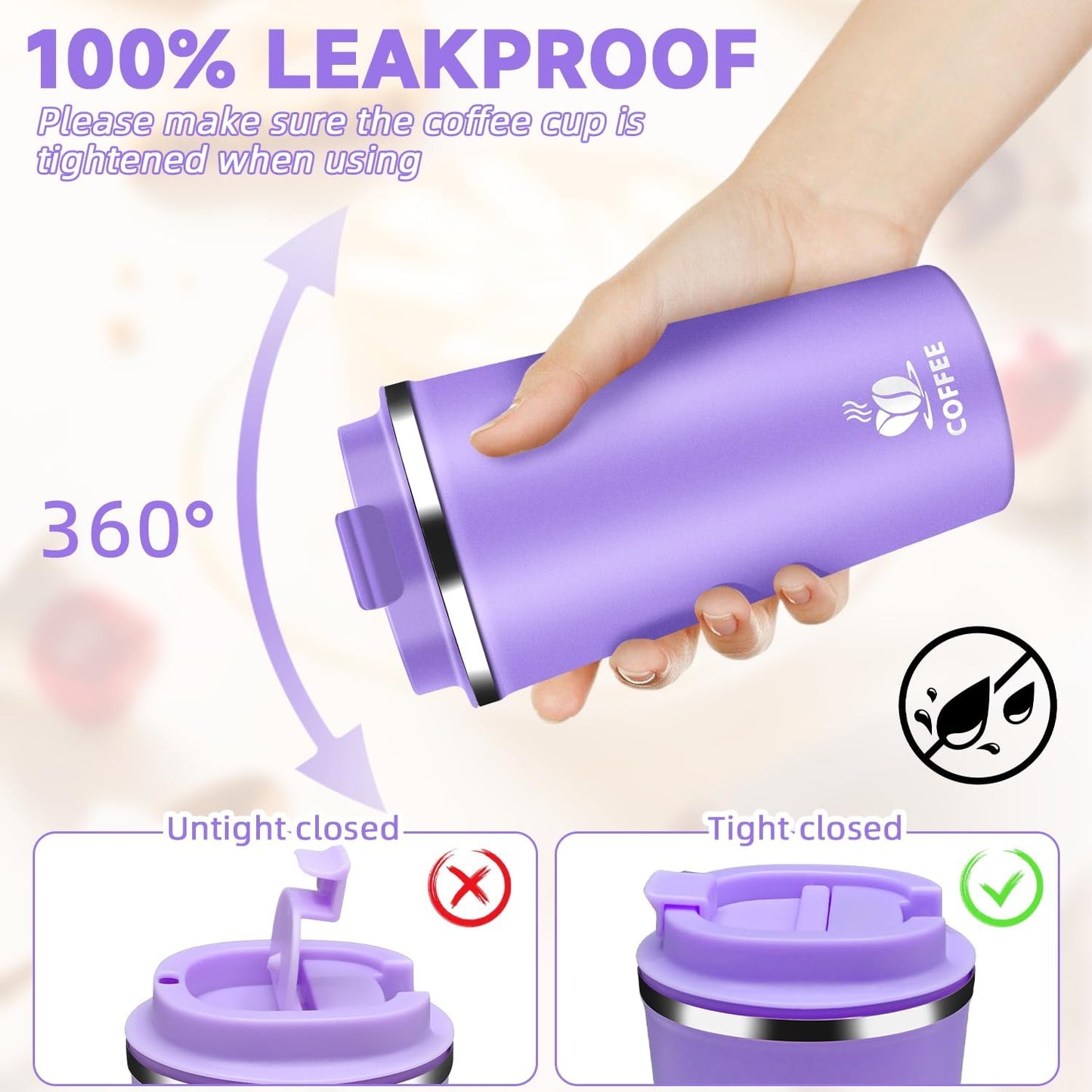 Insulated Travel Coffee Mug Reusable Coffee Tumbler Cup with Flip Lid Leak Proof Spill Proof for Office School Party Camping Hot and Cold Drink,Stainless Steel 17oz (Navy Blue)