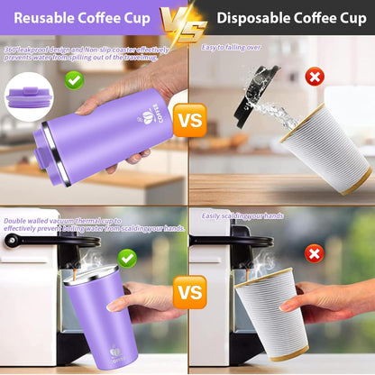Insulated Travel Coffee Mug Reusable Coffee Tumbler Cup with Flip Lid Leak Proof Spill Proof for Office School Party Camping Hot and Cold Drink,Stainless Steel 17oz (Navy Blue)
