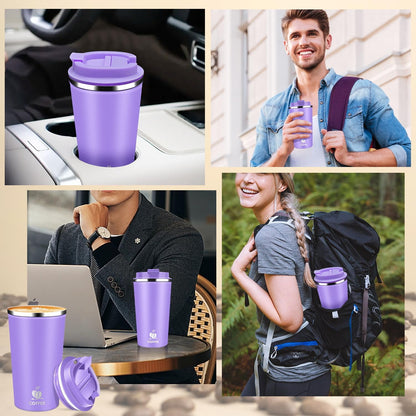 Insulated Travel Coffee Mug Reusable Coffee Tumbler Cup with Flip Lid Leak Proof Spill Proof for Office School Party Camping Hot and Cold Drink,Stainless Steel 17oz (Navy Blue)