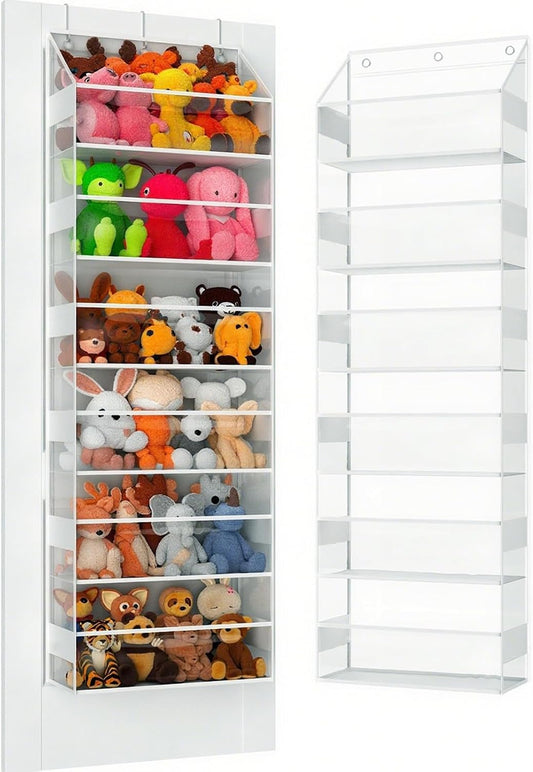 Over the Door Organizes- 6 Tier Stuffed Animal Storage, Hanging Organizer for Toys/Plushies, Back Door Organizers and Storage Holder Bag for Bathroom Nursery Newborn Baby Essential Stuff (Clear)