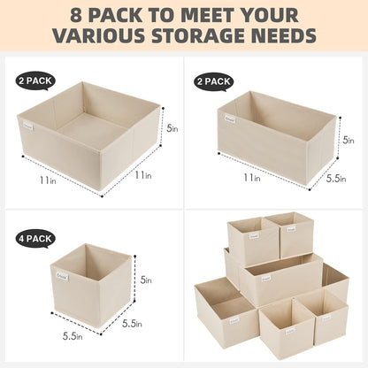 Drawer Organizer Clothes, Underwear Drawer Organizers, Foldable Closet Organizers and Storage Dresser Drawer Dividers Clothing Organizer for Clothes, Socks, Scarves, Bra, Ties (Beige)