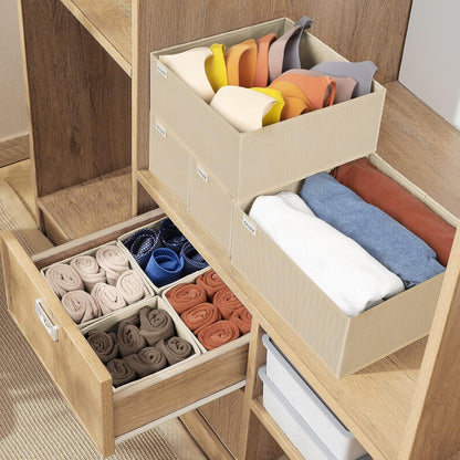 Drawer Organizer Clothes, Underwear Drawer Organizers, Foldable Closet Organizers and Storage Dresser Drawer Dividers Clothing Organizer for Clothes, Socks, Scarves, Bra, Ties (Beige)