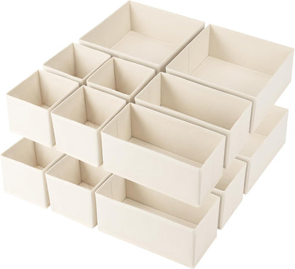 Drawer Organizer Clothes, Underwear Drawer Organizers, Foldable Closet Organizers and Storage Dresser Drawer Dividers Clothing Organizer for Clothes, Socks, Scarves, Bra, Ties (Beige)