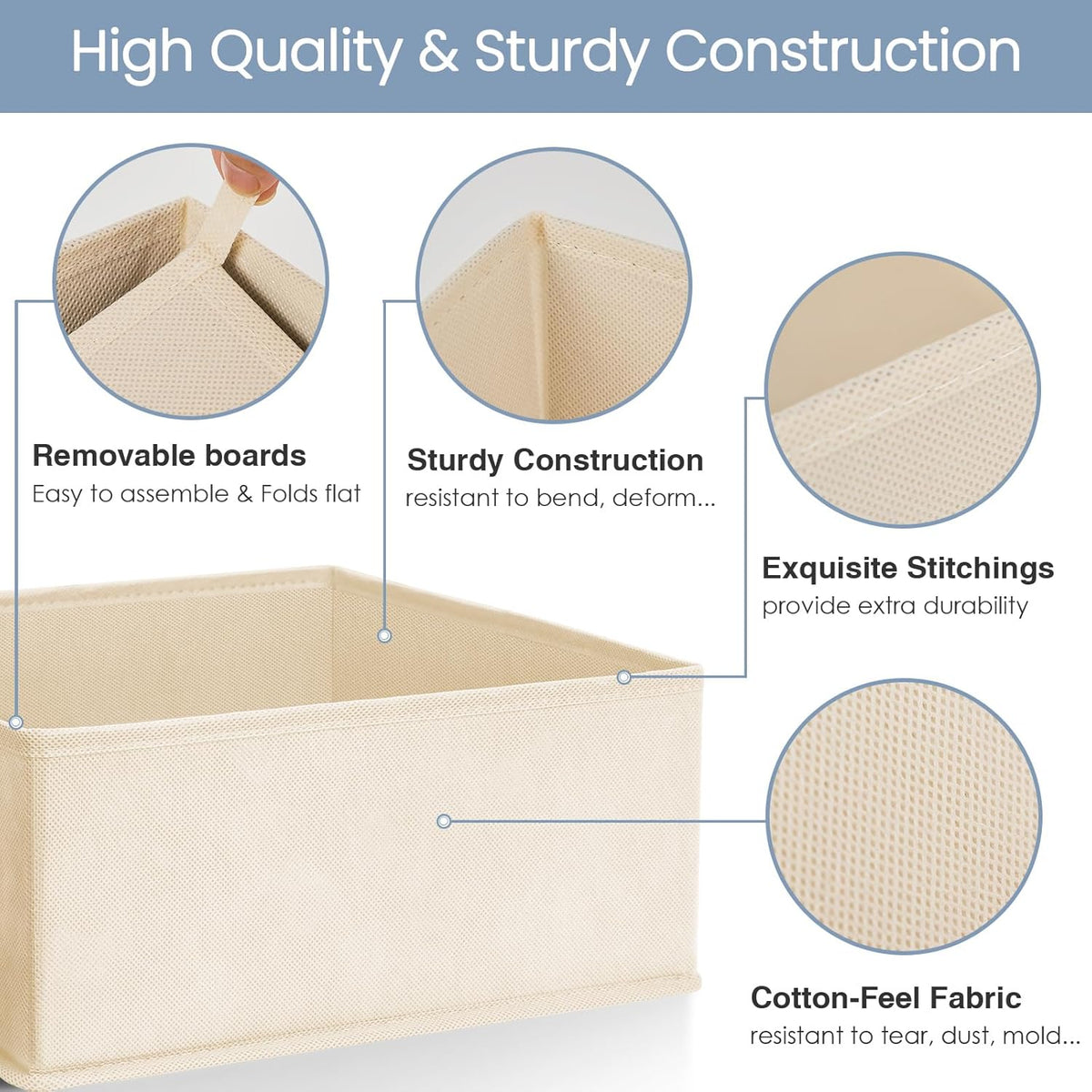 Drawer Organizer Clothes, Underwear Drawer Organizers, Foldable Closet Organizers and Storage Dresser Drawer Dividers Clothing Organizer for Clothes, Socks, Scarves, Bra, Ties (Beige)