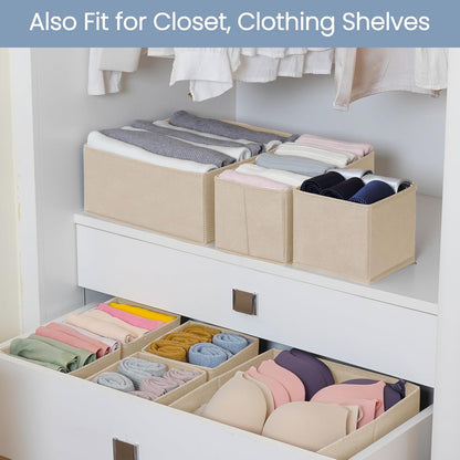 Drawer Organizer Clothes, Underwear Drawer Organizers, Foldable Closet Organizers and Storage Dresser Drawer Dividers Clothing Organizer for Clothes, Socks, Scarves, Bra, Ties (Beige)