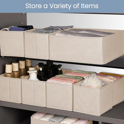 Drawer Organizer Clothes, Underwear Drawer Organizers, Foldable Closet Organizers and Storage Dresser Drawer Dividers Clothing Organizer for Clothes, Socks, Scarves, Bra, Ties (Beige)