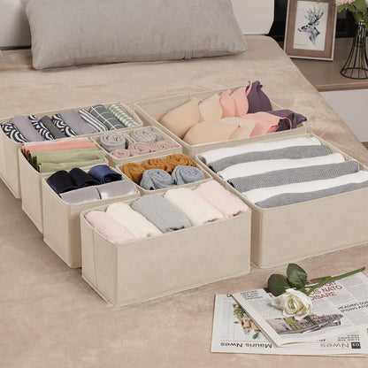 Drawer Organizer Clothes, Underwear Drawer Organizers, Foldable Closet Organizers and Storage Dresser Drawer Dividers Clothing Organizer for Clothes, Socks, Scarves, Bra, Ties (Beige)