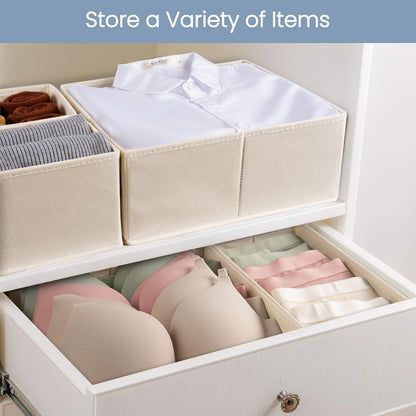 Drawer Organizer Clothes, Underwear Drawer Organizers, Foldable Closet Organizers and Storage Dresser Drawer Dividers Clothing Organizer for Clothes, Socks, Scarves, Bra, Ties (Beige)
