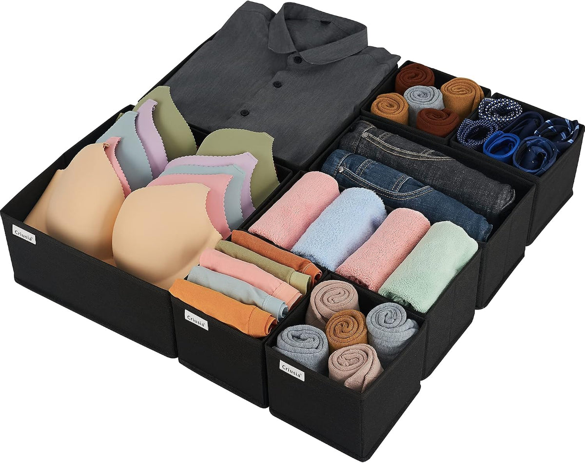 Drawer Organizer Clothes, Underwear Drawer Organizers, Foldable Closet Organizers and Storage Dresser Drawer Dividers Clothing Organizer for Clothes, Socks, Scarves, Bra, Ties (Beige)