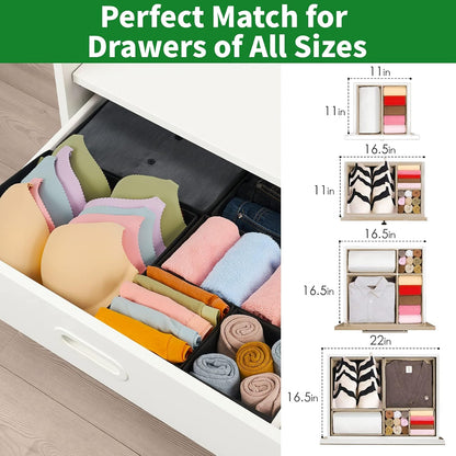 Drawer Organizer Clothes, Underwear Drawer Organizers, Foldable Closet Organizers and Storage Dresser Drawer Dividers Clothing Organizer for Clothes, Socks, Scarves, Bra, Ties (Beige)