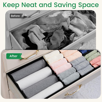 Drawer Organizer Clothes, Underwear Drawer Organizers, Foldable Closet Organizers and Storage Dresser Drawer Dividers Clothing Organizer for Clothes, Socks, Scarves, Bra, Ties (Beige)