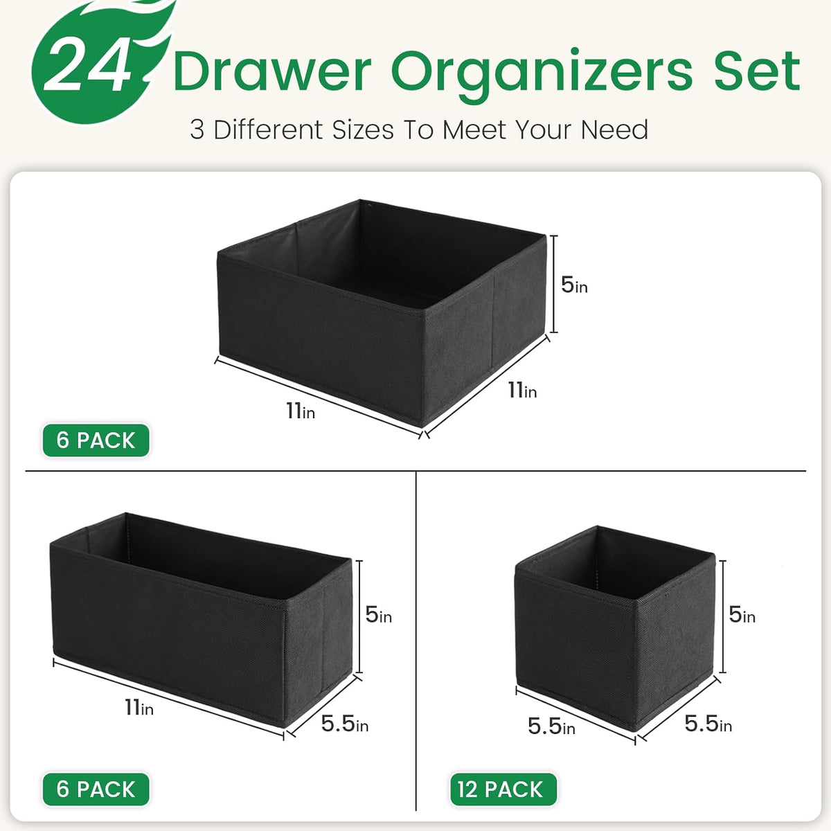 Drawer Organizer Clothes, Underwear Drawer Organizers, Foldable Closet Organizers and Storage Dresser Drawer Dividers Clothing Organizer for Clothes, Socks, Scarves, Bra, Ties (Beige)