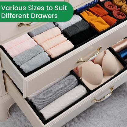 Drawer Organizer Clothes, Underwear Drawer Organizers, Foldable Closet Organizers and Storage Dresser Drawer Dividers Clothing Organizer for Clothes, Socks, Scarves, Bra, Ties (Beige)