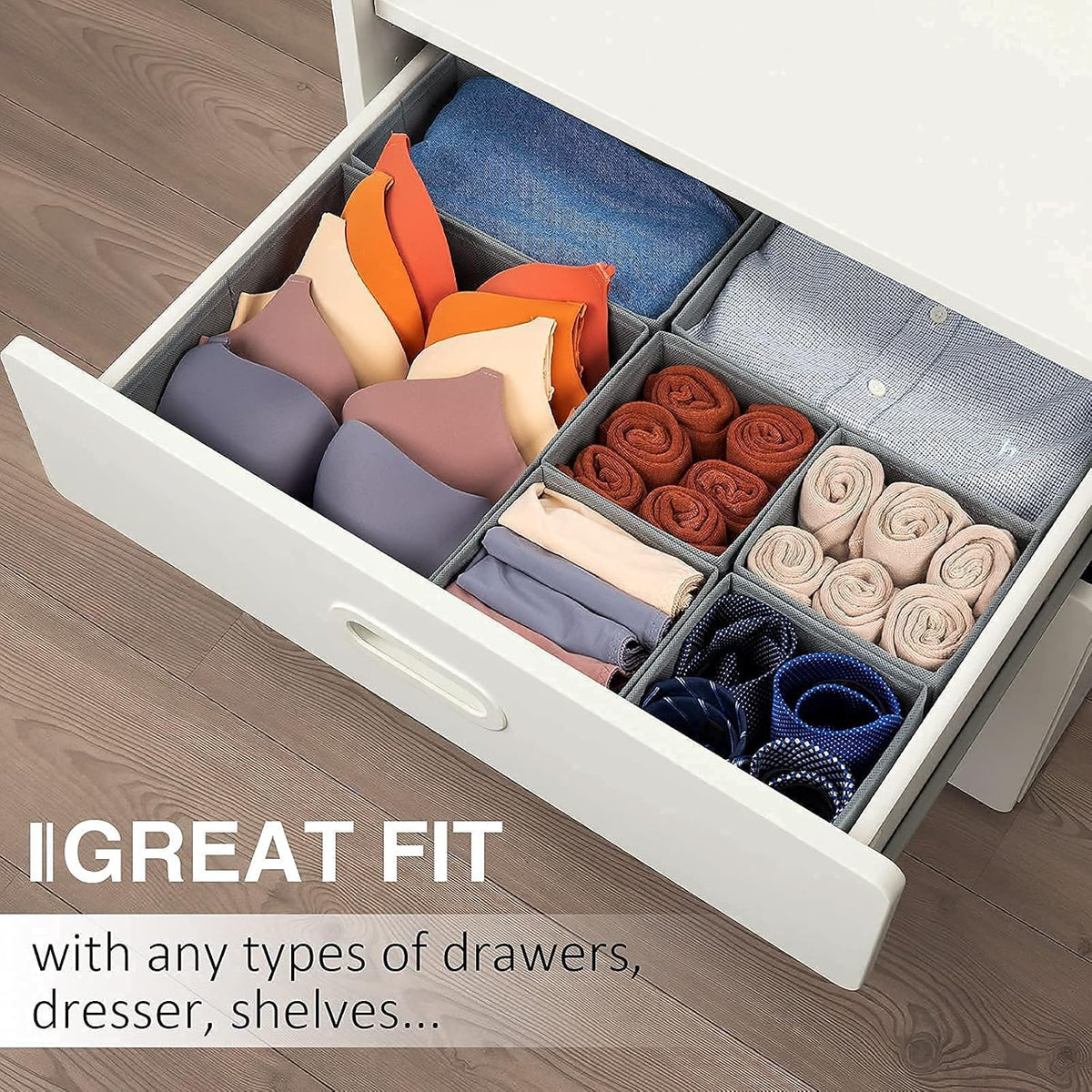 Drawer Organizer Clothes, Underwear Drawer Organizers, Foldable Closet Organizers and Storage Dresser Drawer Dividers Clothing Organizer for Clothes, Socks, Scarves, Bra, Ties (Beige)