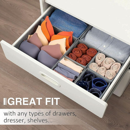 Drawer Organizer Clothes, Underwear Drawer Organizers, Foldable Closet Organizers and Storage Dresser Drawer Dividers Clothing Organizer for Clothes, Socks, Scarves, Bra, Ties (Beige)