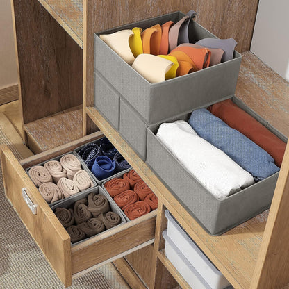 Drawer Organizer Clothes, Underwear Drawer Organizers, Foldable Closet Organizers and Storage Dresser Drawer Dividers Clothing Organizer for Clothes, Socks, Scarves, Bra, Ties (Beige)