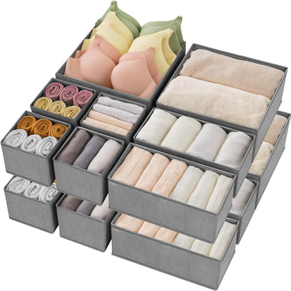 Drawer Organizer Clothes, Underwear Drawer Organizers, Foldable Closet Organizers and Storage Dresser Drawer Dividers Clothing Organizer for Clothes, Socks, Scarves, Bra, Ties (Beige)