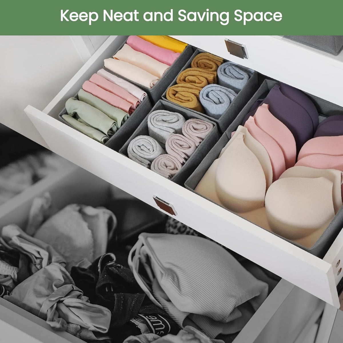 Drawer Organizer Clothes, Underwear Drawer Organizers, Foldable Closet Organizers and Storage Dresser Drawer Dividers Clothing Organizer for Clothes, Socks, Scarves, Bra, Ties (Beige)