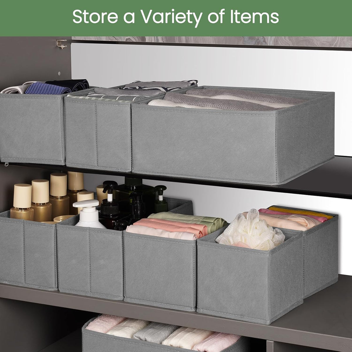 Drawer Organizer Clothes, Underwear Drawer Organizers, Foldable Closet Organizers and Storage Dresser Drawer Dividers Clothing Organizer for Clothes, Socks, Scarves, Bra, Ties (Beige)