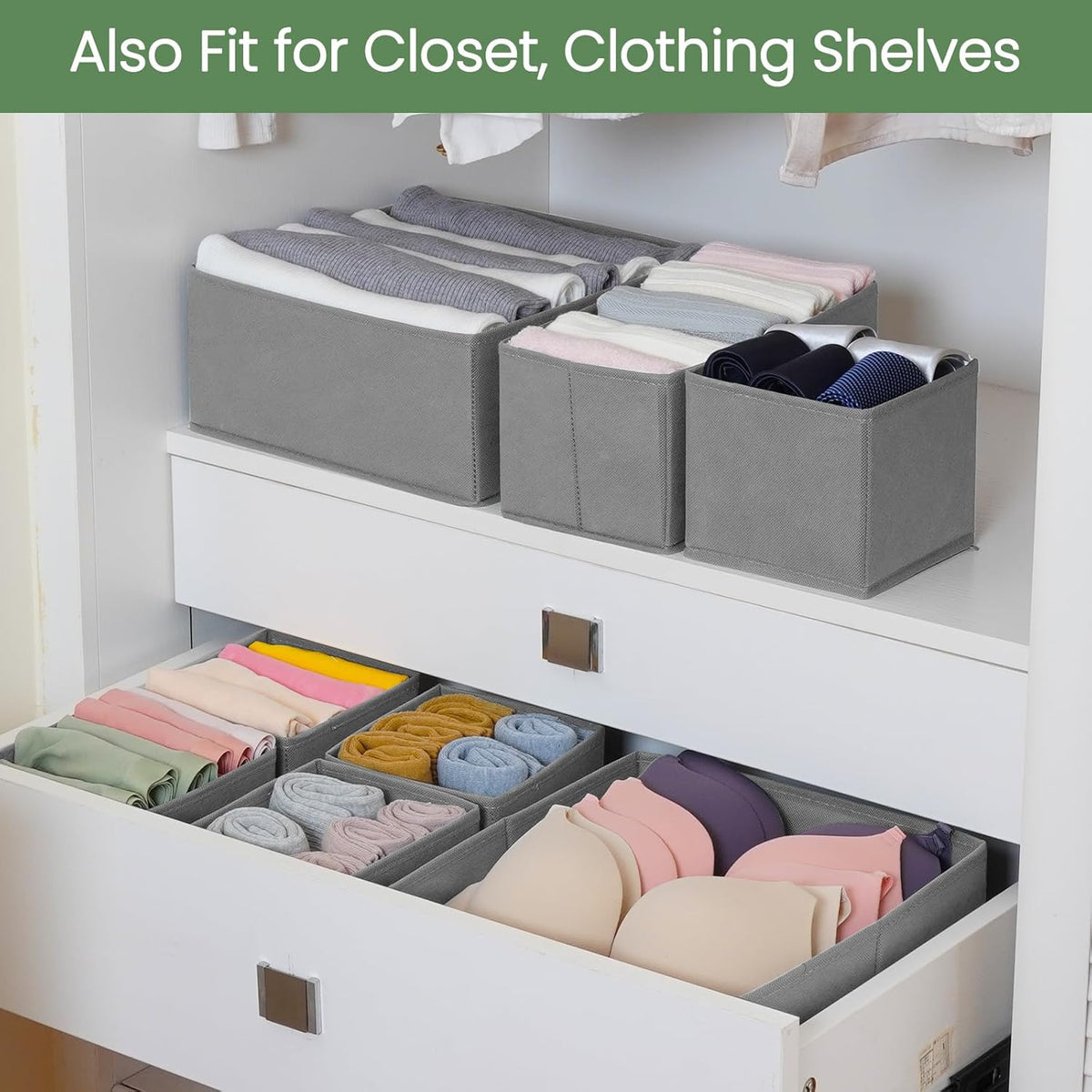 Drawer Organizer Clothes, Underwear Drawer Organizers, Foldable Closet Organizers and Storage Dresser Drawer Dividers Clothing Organizer for Clothes, Socks, Scarves, Bra, Ties (Beige)