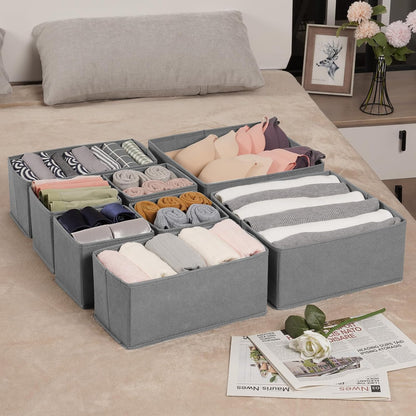 Drawer Organizer Clothes, Underwear Drawer Organizers, Foldable Closet Organizers and Storage Dresser Drawer Dividers Clothing Organizer for Clothes, Socks, Scarves, Bra, Ties (Beige)