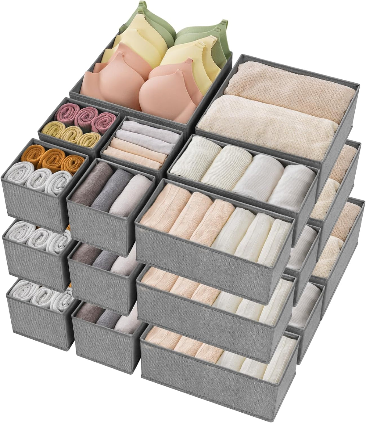 Drawer Organizer Clothes, Underwear Drawer Organizers, Foldable Closet Organizers and Storage Dresser Drawer Dividers Clothing Organizer for Clothes, Socks, Scarves, Bra, Ties (Beige)