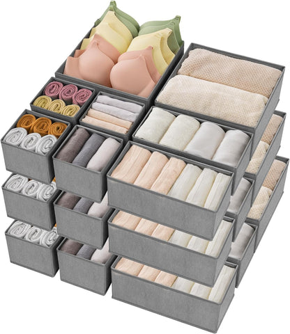 Drawer Organizer Clothes, Underwear Drawer Organizers, Foldable Closet Organizers and Storage Dresser Drawer Dividers Clothing Organizer for Clothes, Socks, Scarves, Bra, Ties (Beige)