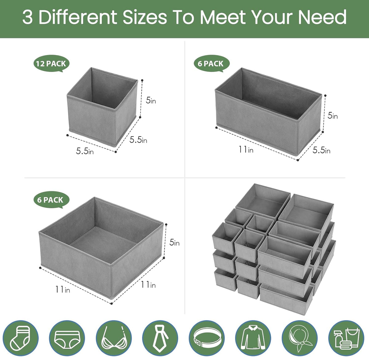Drawer Organizer Clothes, Underwear Drawer Organizers, Foldable Closet Organizers and Storage Dresser Drawer Dividers Clothing Organizer for Clothes, Socks, Scarves, Bra, Ties (Beige)