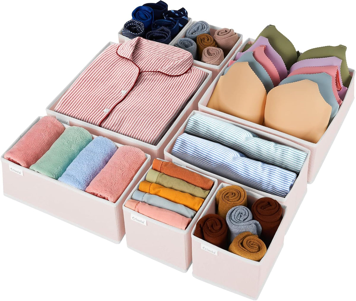 Drawer Organizer Clothes, Underwear Drawer Organizers, Foldable Closet Organizers and Storage Dresser Drawer Dividers Clothing Organizer for Clothes, Socks, Scarves, Bra, Ties (Beige)