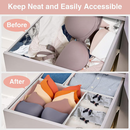 Drawer Organizer Clothes, Underwear Drawer Organizers, Foldable Closet Organizers and Storage Dresser Drawer Dividers Clothing Organizer for Clothes, Socks, Scarves, Bra, Ties (Beige)