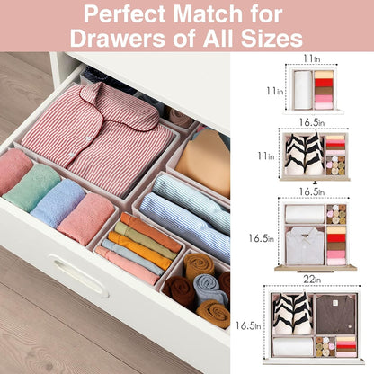 Drawer Organizer Clothes, Underwear Drawer Organizers, Foldable Closet Organizers and Storage Dresser Drawer Dividers Clothing Organizer for Clothes, Socks, Scarves, Bra, Ties (Beige)