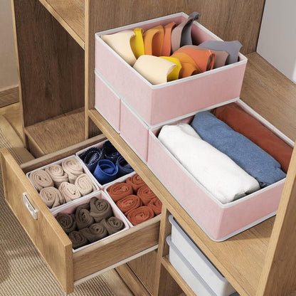 Drawer Organizer Clothes, Underwear Drawer Organizers, Foldable Closet Organizers and Storage Dresser Drawer Dividers Clothing Organizer for Clothes, Socks, Scarves, Bra, Ties (Beige)