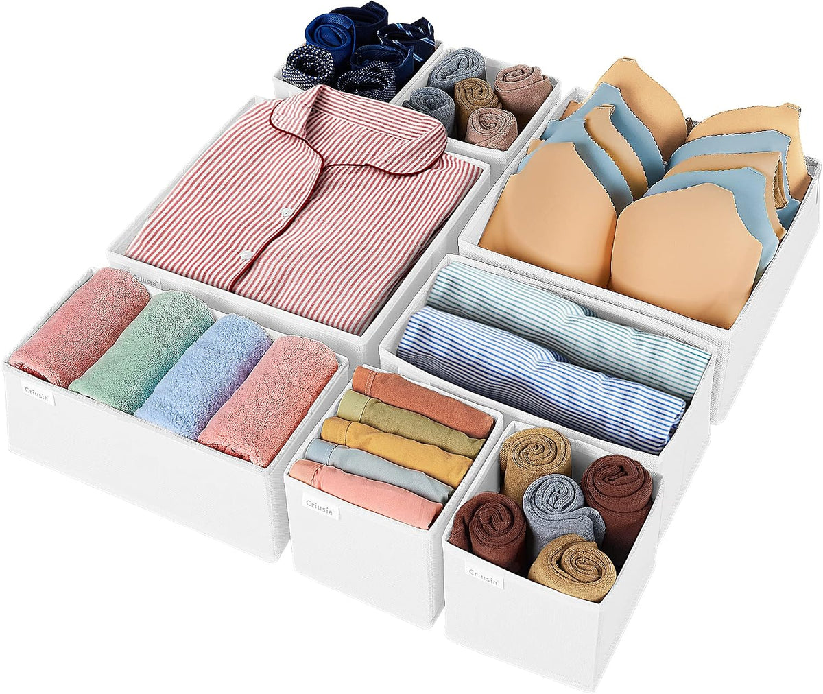Drawer Organizer Clothes, Underwear Drawer Organizers, Foldable Closet Organizers and Storage Dresser Drawer Dividers Clothing Organizer for Clothes, Socks, Scarves, Bra, Ties (Beige)
