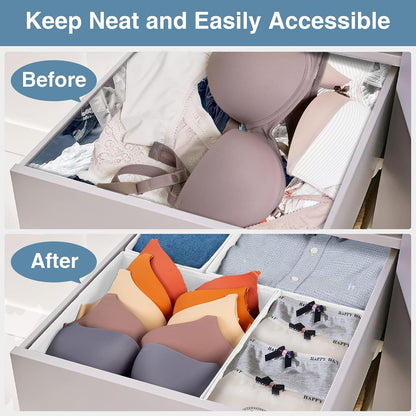 Drawer Organizer Clothes, Underwear Drawer Organizers, Foldable Closet Organizers and Storage Dresser Drawer Dividers Clothing Organizer for Clothes, Socks, Scarves, Bra, Ties (Beige)