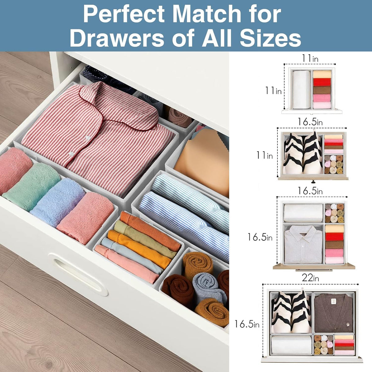 Drawer Organizer Clothes, Underwear Drawer Organizers, Foldable Closet Organizers and Storage Dresser Drawer Dividers Clothing Organizer for Clothes, Socks, Scarves, Bra, Ties (Beige)