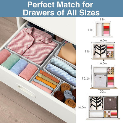 Drawer Organizer Clothes, Underwear Drawer Organizers, Foldable Closet Organizers and Storage Dresser Drawer Dividers Clothing Organizer for Clothes, Socks, Scarves, Bra, Ties (Beige)